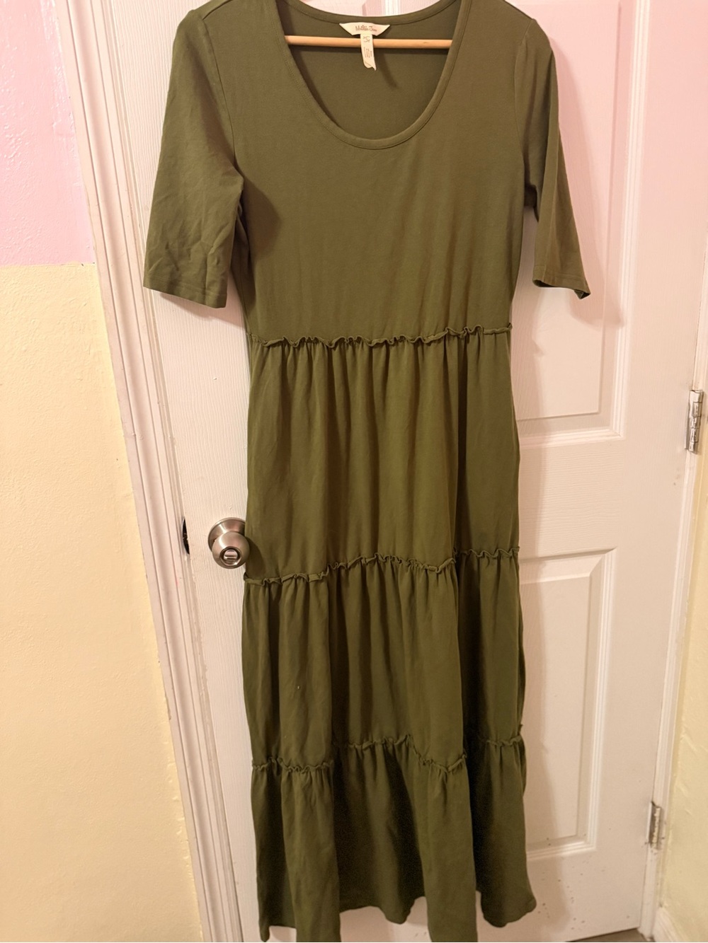 Matilda Jane Women's Green Tiered Maxi Dress Short Sleeve Boho Casual Size S